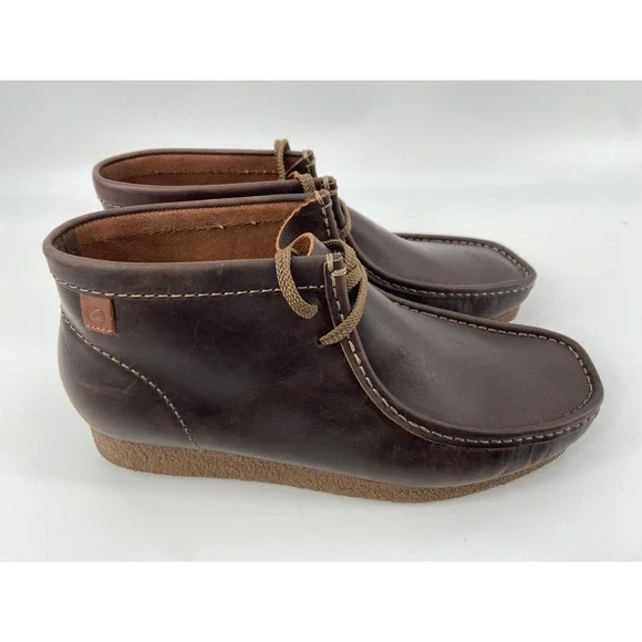 Clarks‎ Boots Mens 11 Wide Brown Shacre Leather Chukka Crepe Wallabee Beeswax
